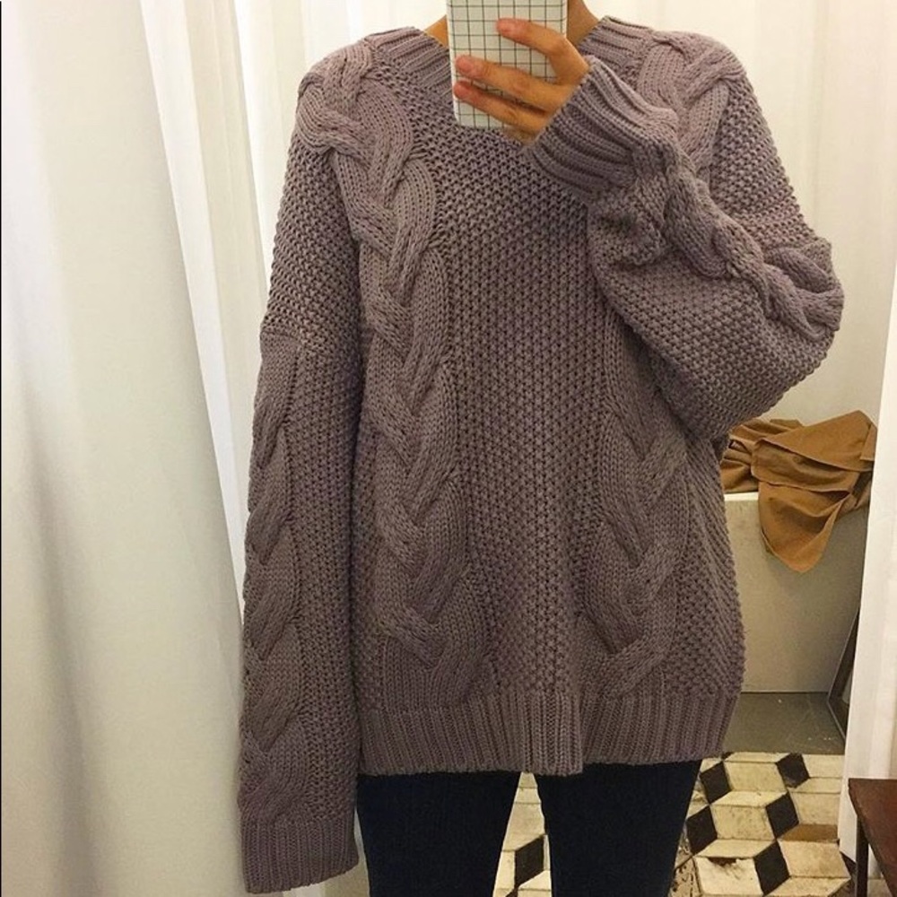 Oversized Dusty Purple V Neck Sweater